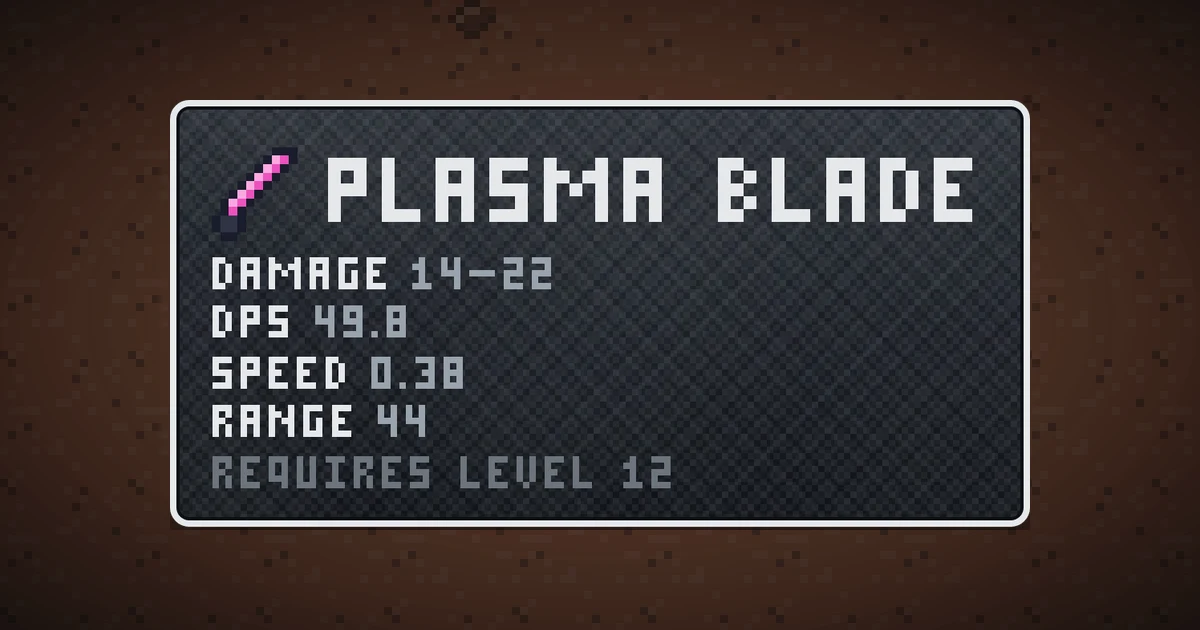 PLASMA BLADE, a base item weapon in Ada's Trail, shown on the map of MARS where it drops