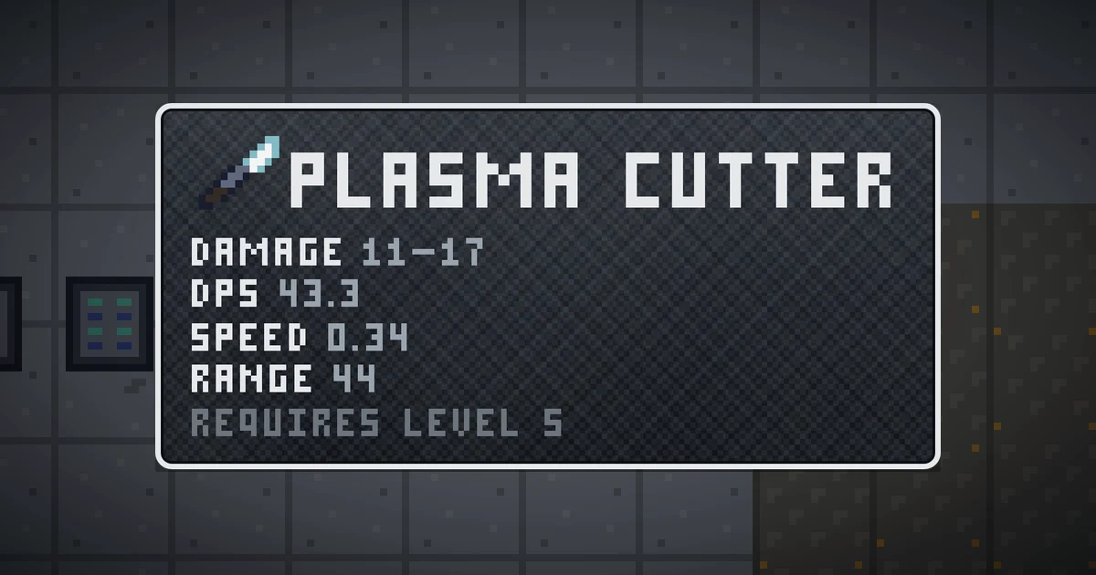 PLASMA CUTTER, a base item weapon in Ada's Trail, shown on the map of GOODCO HQ where it drops