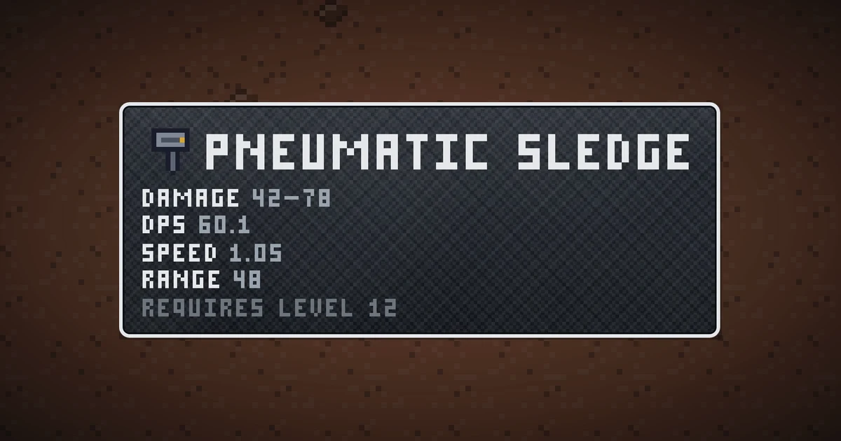 PNEUMATIC SLEDGE, a base item weapon in Ada's Trail, shown on the map of MARS where it drops