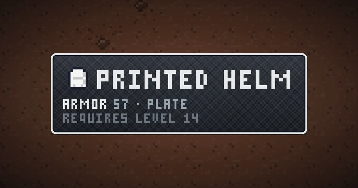PRINTED HELM, a base item head in Ada's Trail, shown on the map of MARS where it drops