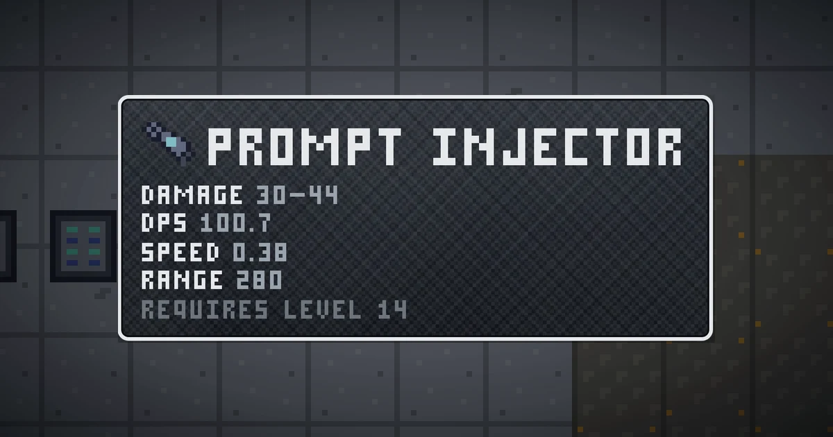 PROMPT INJECTOR, a base item weapon in Ada's Trail, shown on the map of GOODCO HQ where it drops