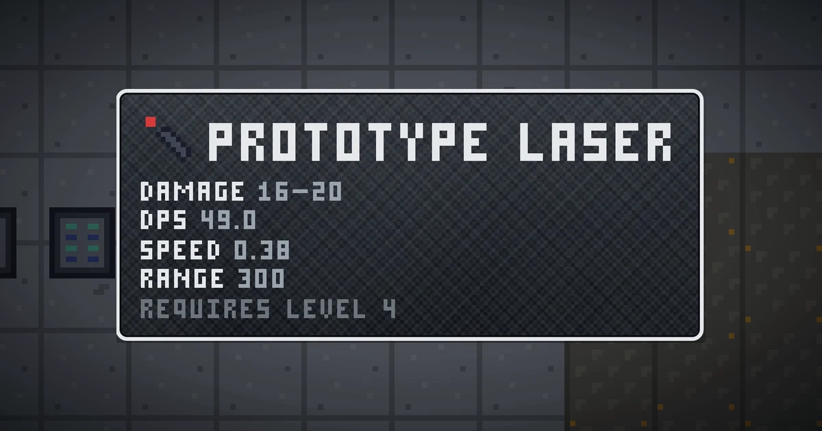 PROTOTYPE LASER, a base item weapon in Ada's Trail, shown on the map of GOODCO HQ where it drops