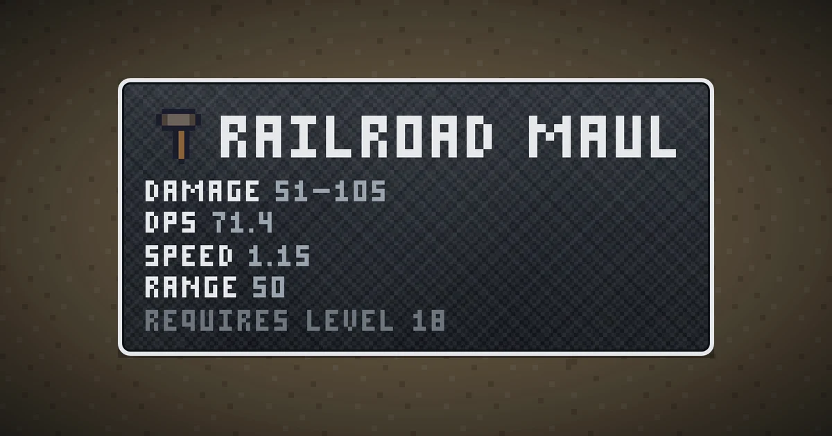RAILROAD MAUL, a base item weapon in Ada's Trail, shown on the map of BOOT HILL where it drops
