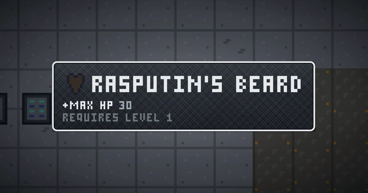 RASPUTIN'S BEARD, a base item trinket in Ada's Trail, shown on the map of GOODCO HQ where it drops