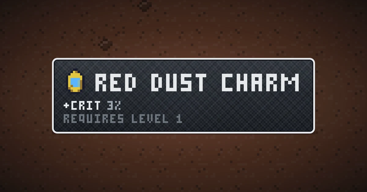 RED DUST CHARM, a base item trinket in Ada's Trail, shown on the map of MARS where it drops
