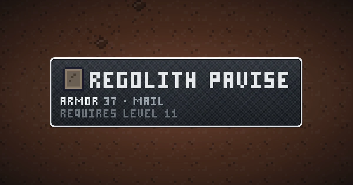 REGOLITH PAVISE, a base item shield in Ada's Trail, shown on the map of MARS where it drops