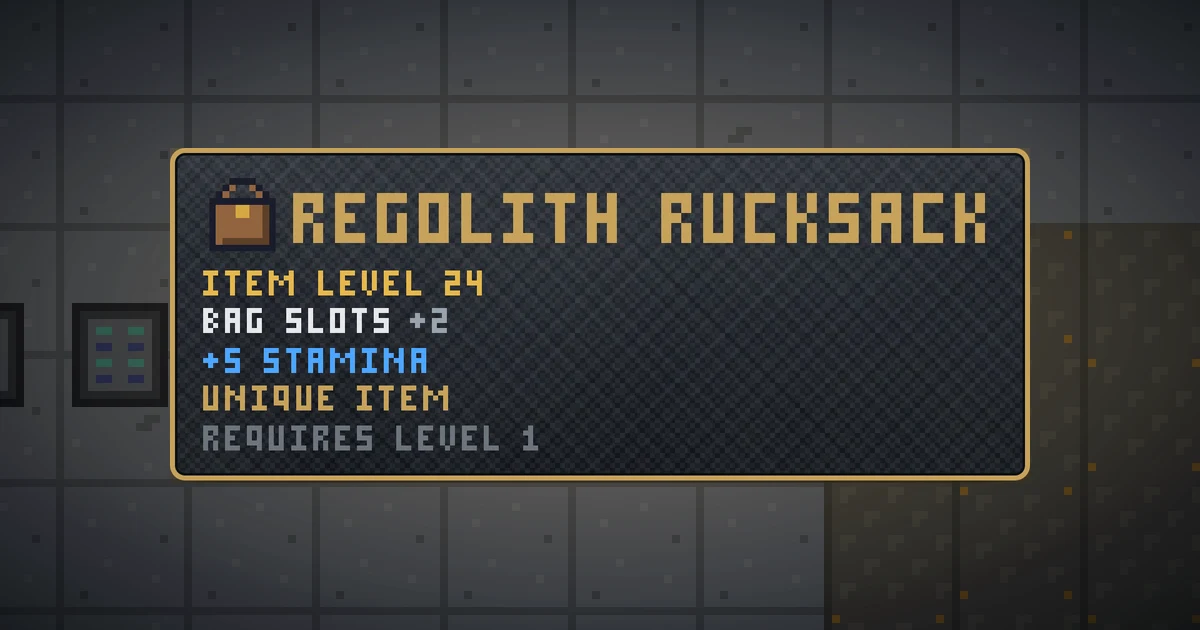 REGOLITH RUCKSACK, a unique bag in Ada's Trail, shown on the map of GOODCO HQ where it drops