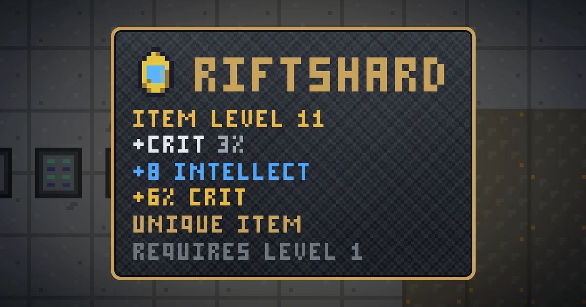 RIFTSHARD, a unique trinket in Ada's Trail, shown on the map of GOODCO HQ where it drops