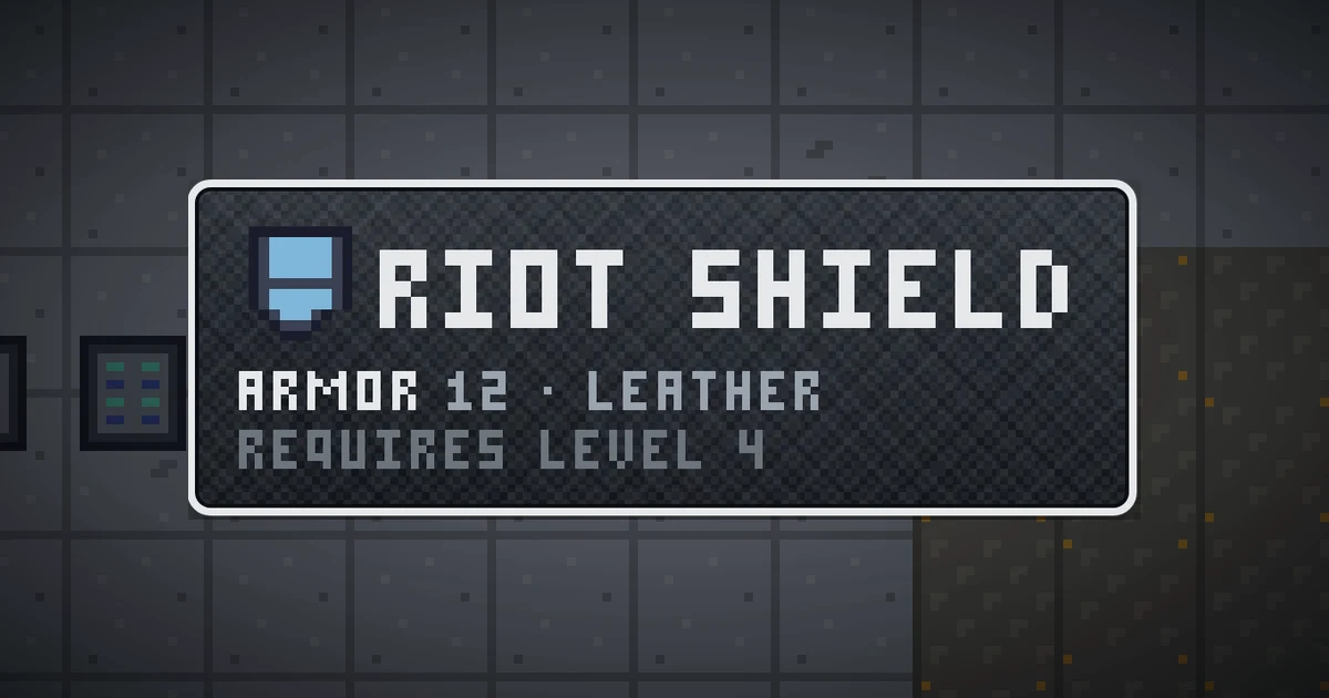 RIOT SHIELD, a base item shield in Ada's Trail, shown on the map of GOODCO HQ where it drops