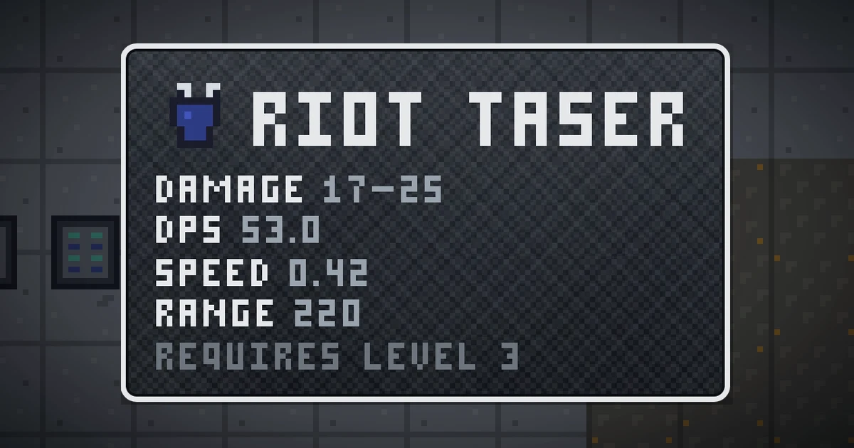 RIOT TASER, a base item weapon in Ada's Trail, shown on the map of GOODCO HQ where it drops