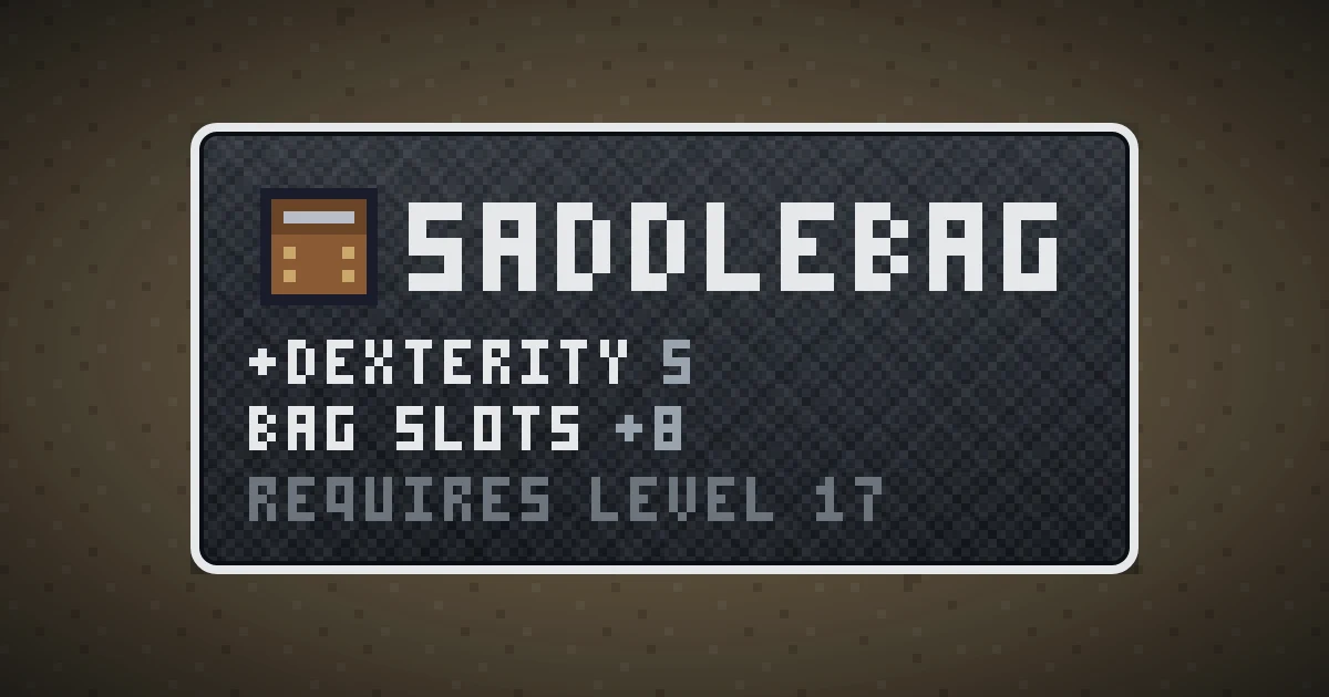 SADDLEBAG, a base item bag in Ada's Trail, shown on the map of BOOT HILL where it drops