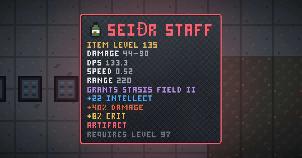 SEIÐR STAFF, a artifact weapon in Ada's Trail, shown on the map of GOODCO HQ where it drops