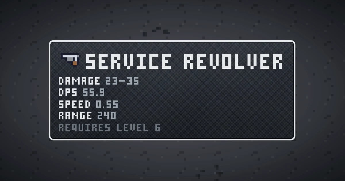 SERVICE REVOLVER, a base item weapon in Ada's Trail, shown on the map of THE MOON where it drops