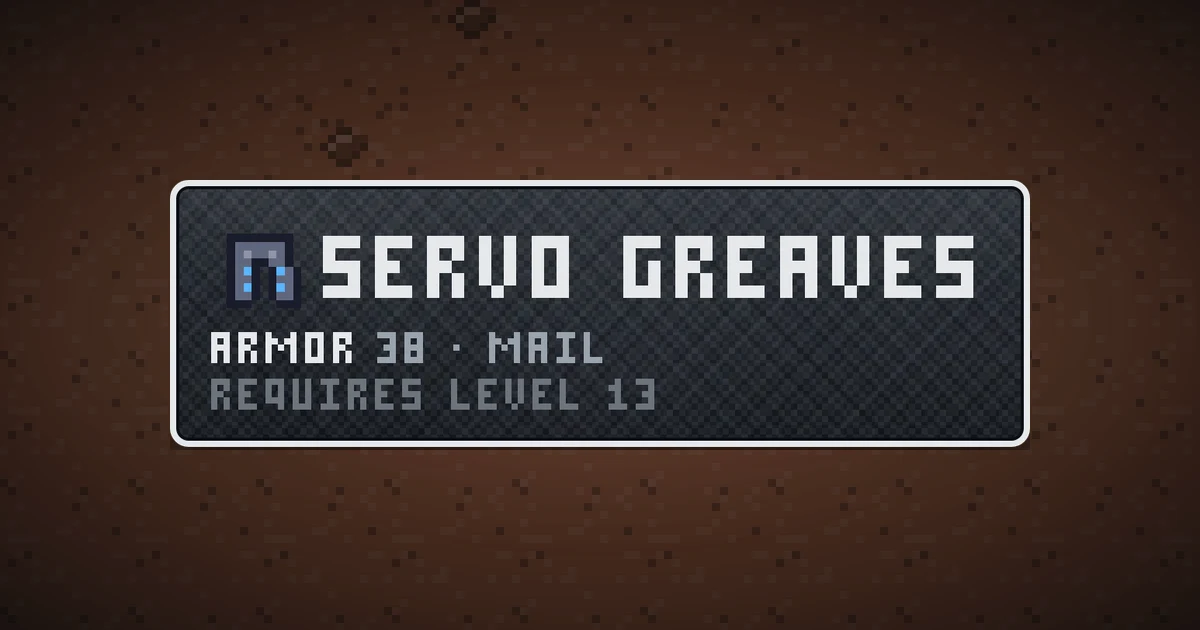 SERVO GREAVES, a base item legs in Ada's Trail, shown on the map of MARS where it drops