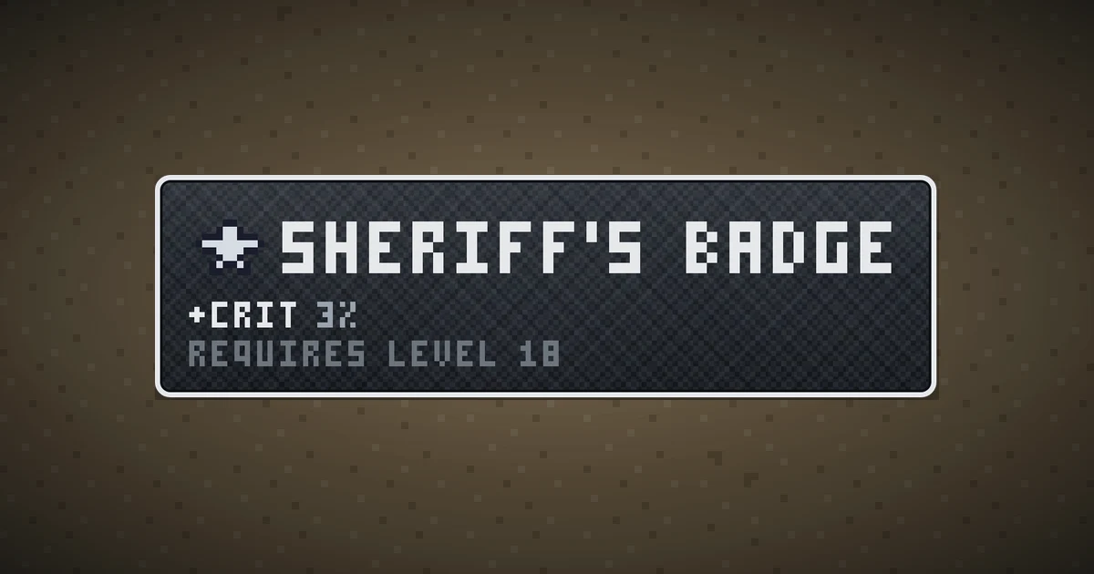 SHERIFF'S BADGE, a base item trinket in Ada's Trail, shown on the map of BOOT HILL where it drops