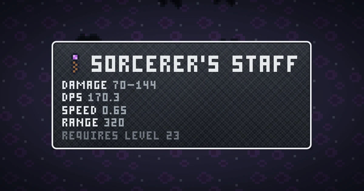 SORCERER'S STAFF, a base item weapon in Ada's Trail, shown on the map of THE RIFT where it drops
