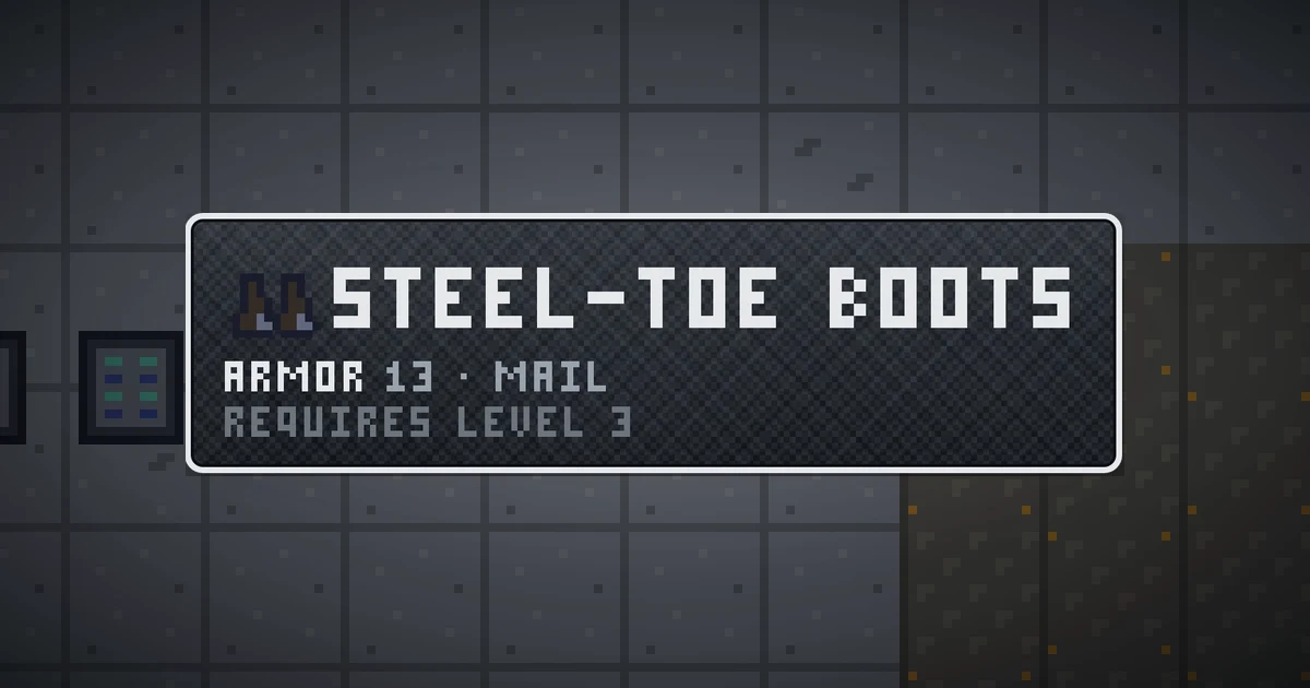 STEEL-TOE BOOTS, a base item feet in Ada's Trail, shown on the map of GOODCO HQ where it drops