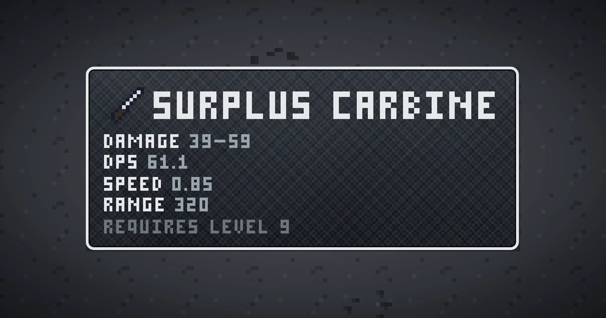 SURPLUS CARBINE, a base item weapon in Ada's Trail, shown on the map of THE MOON where it drops