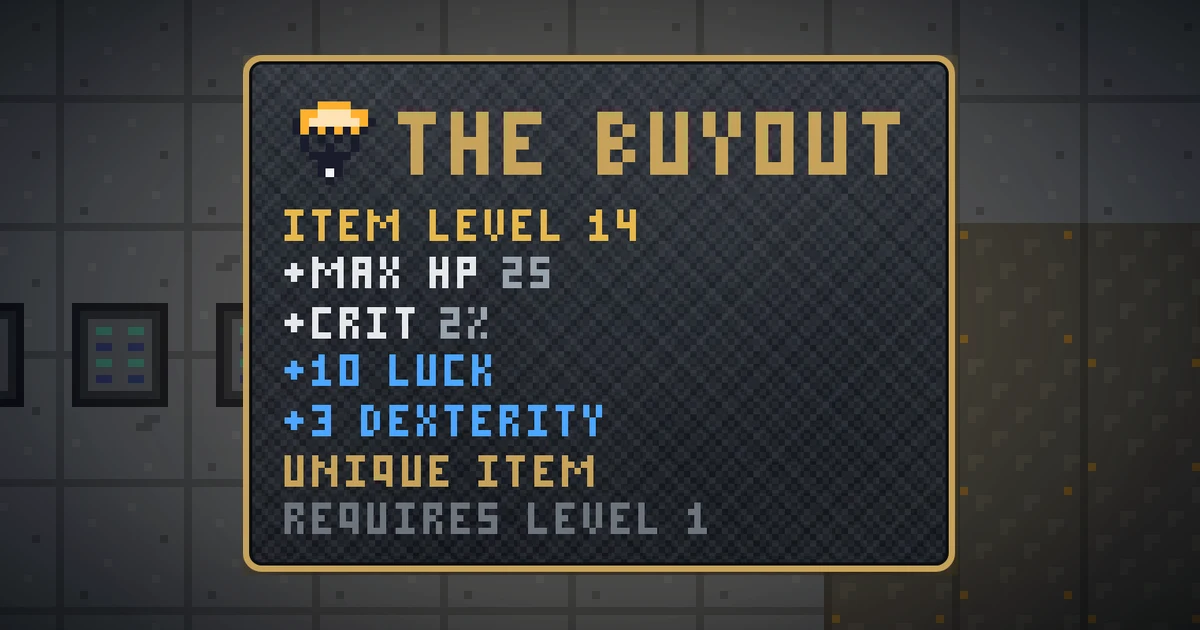 THE BUYOUT, a unique trinket in Ada's Trail, shown on the map of GOODCO HQ where it drops