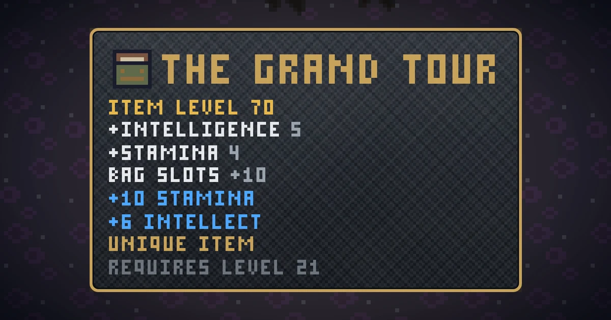 THE GRAND TOUR, a unique bag in Ada's Trail, shown on the map of THE RIFT where it drops