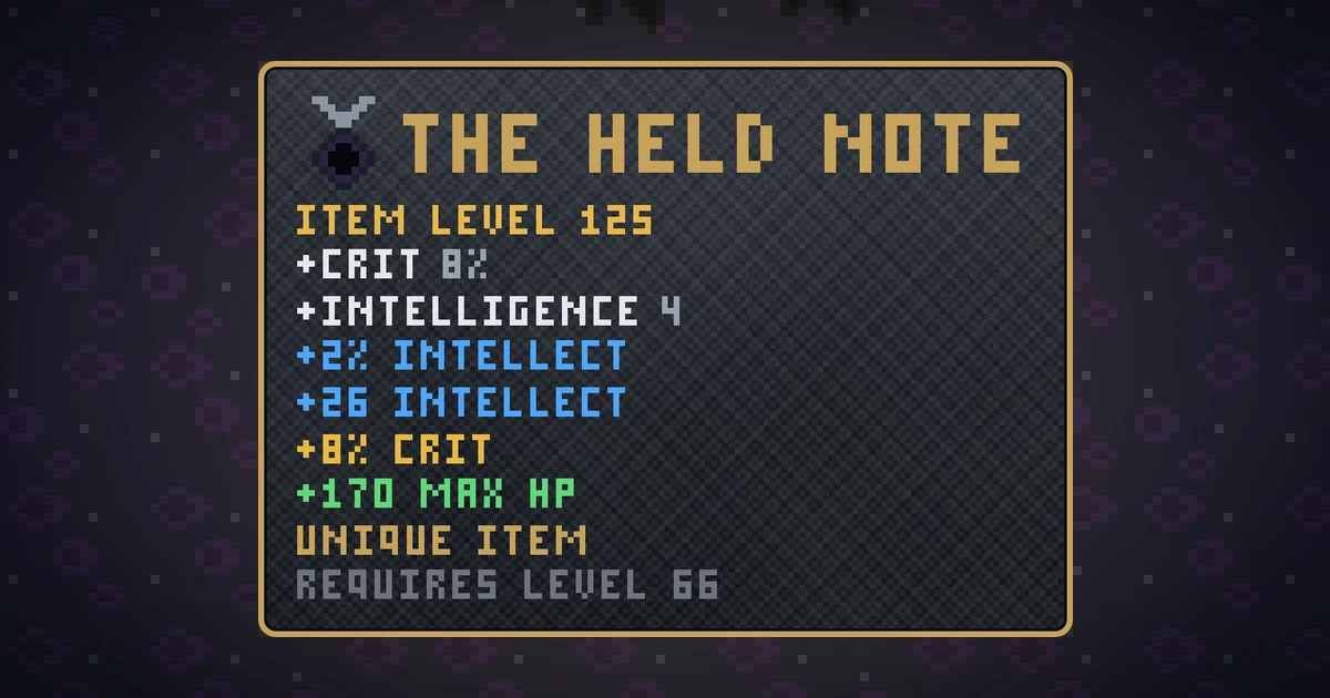 THE HELD NOTE, a unique amulet in Ada's Trail, shown on the map of THE RIFT where it drops