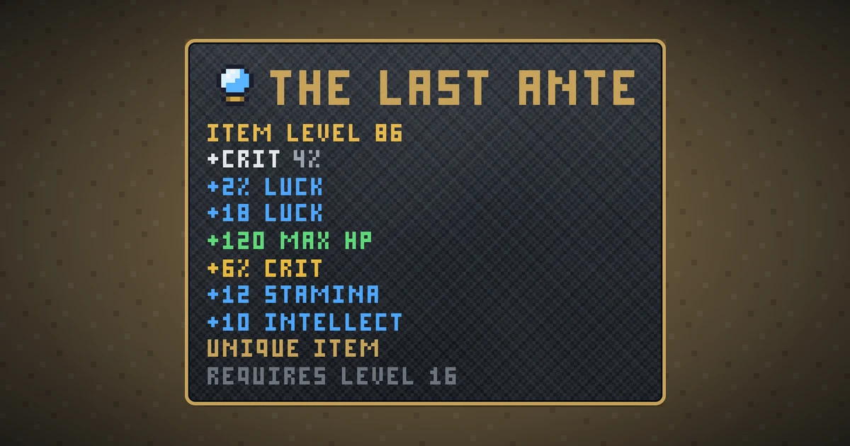 THE LAST ANTE, a unique trinket in Ada's Trail, shown on the map of BOOT HILL where it drops