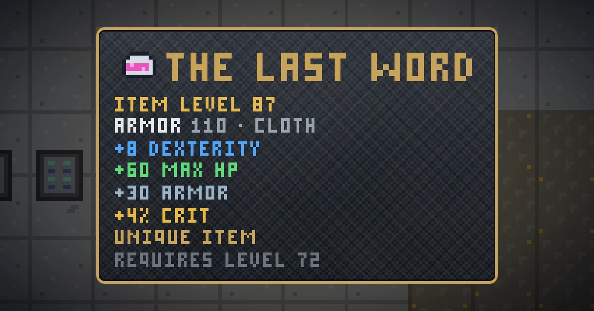 THE LAST WORD, a unique head in Ada's Trail, shown on the map of GOODCO HQ where it drops