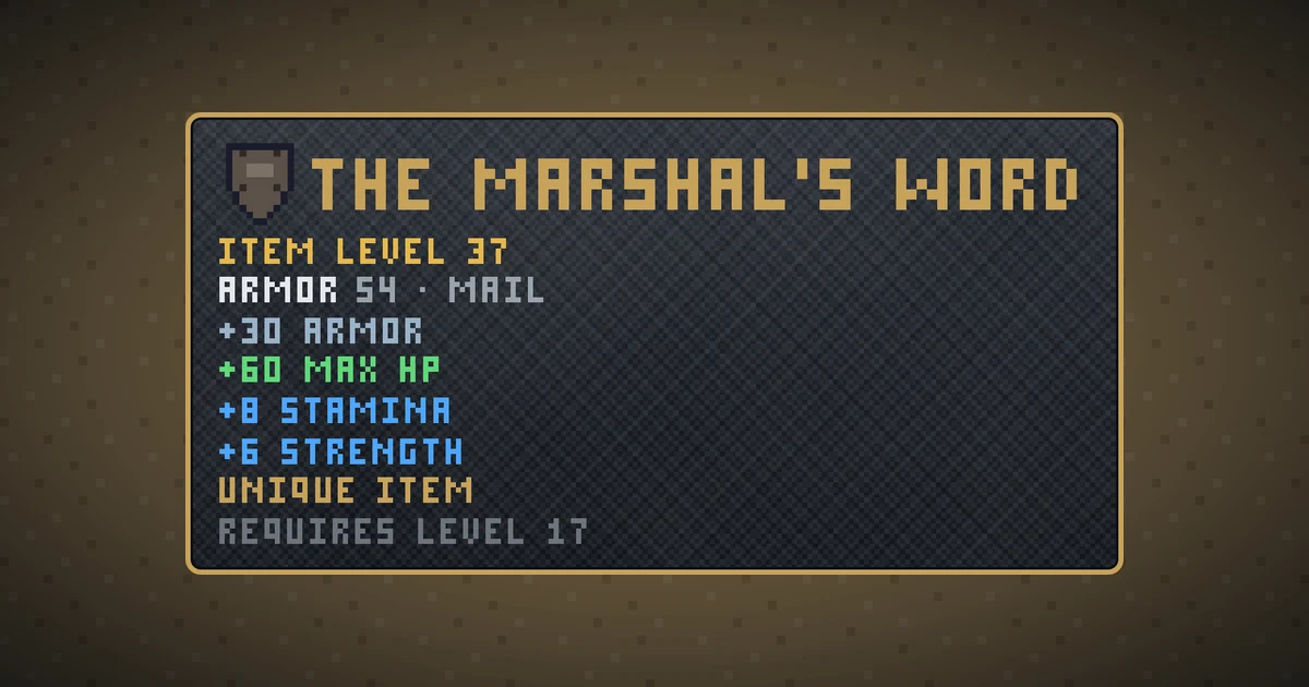 THE MARSHAL'S WORD, a unique shield in Ada's Trail, shown on the map of BOOT HILL where it drops