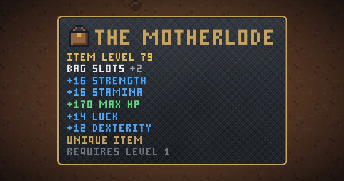 THE MOTHERLODE, a unique bag in Ada's Trail, shown on the map of MARS where it drops