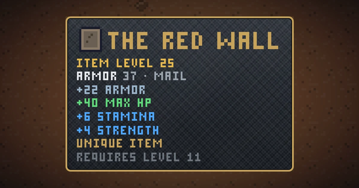 THE RED WALL, a unique shield in Ada's Trail, shown on the map of MARS where it drops