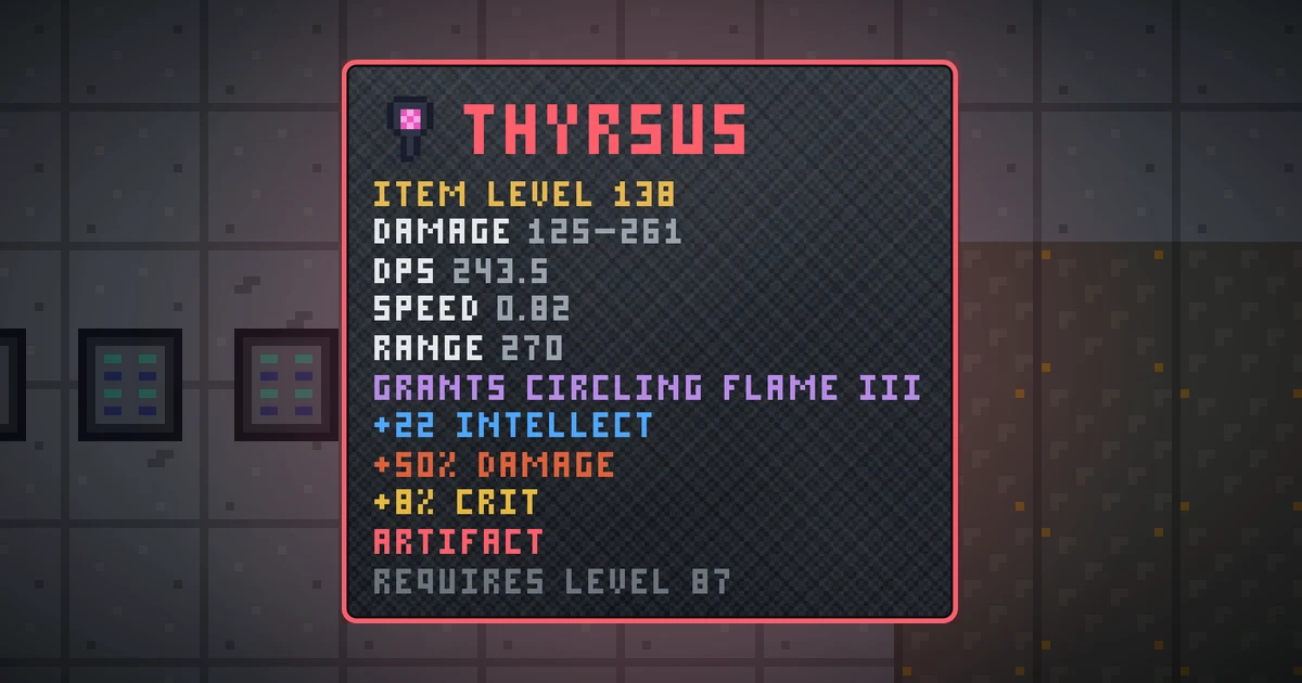 THYRSUS, a artifact weapon in Ada's Trail, shown on the map of GOODCO HQ where it drops