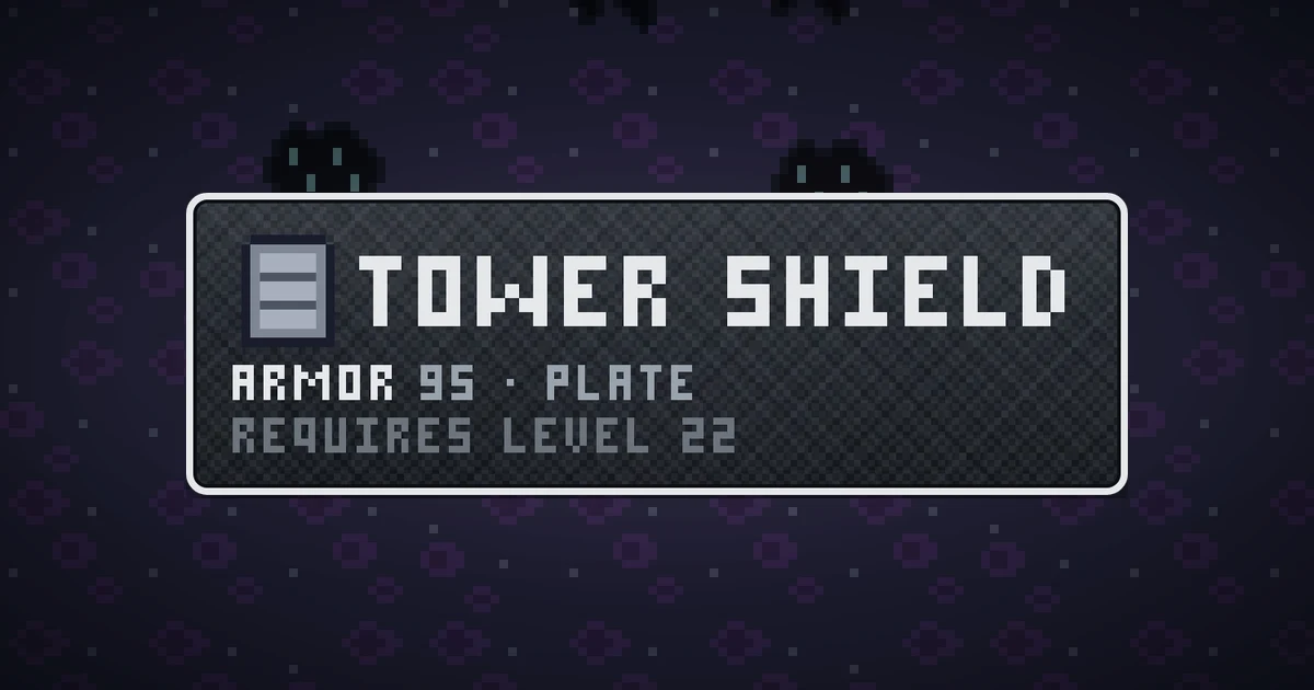 TOWER SHIELD, a base item shield in Ada's Trail, shown on the map of THE RIFT where it drops