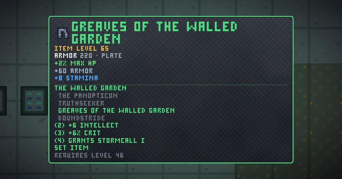 GREAVES OF THE WALLED GARDEN, a set legs in Ada's Trail, shown on the map of GOODCO HQ where it drops