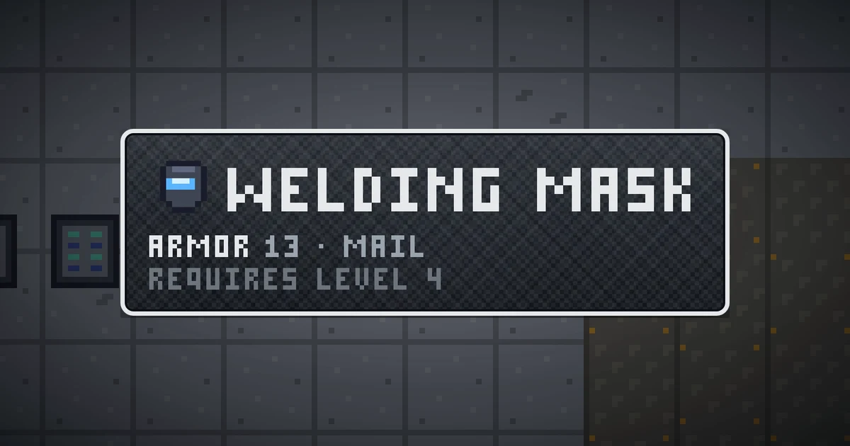 WELDING MASK, a base item head in Ada's Trail, shown on the map of GOODCO HQ where it drops