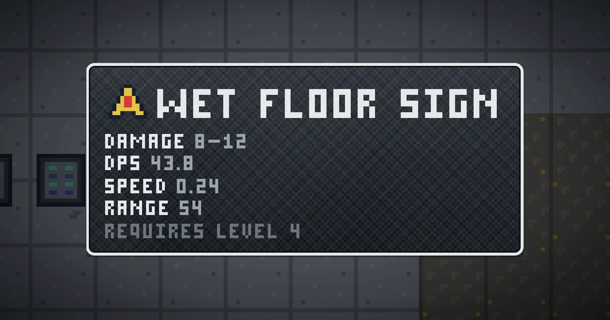WET FLOOR SIGN, a base item weapon in Ada's Trail, shown on the map of GOODCO HQ where it drops