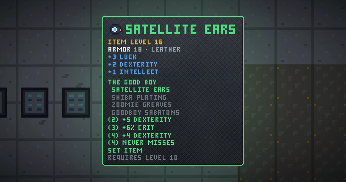 SATELLITE EARS, a set head in Ada's Trail, shown on the map of GOODCO HQ where it drops