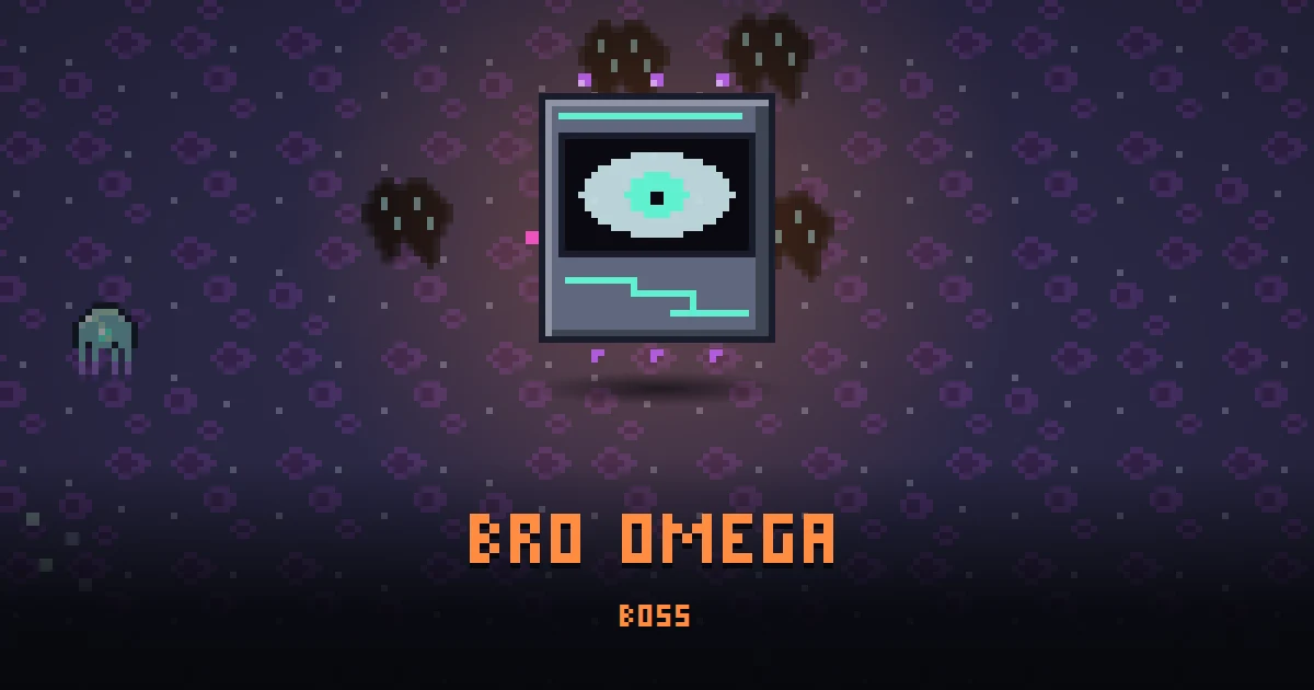 BRO OMEGA, boss of THE RIFT in Ada's Trail, shown on the map of the level it patrols