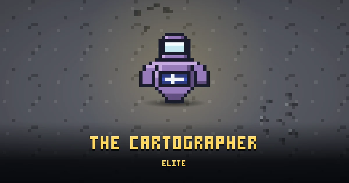 THE CARTOGRAPHER, elite of THE MOON in Ada's Trail, shown on the map of the level it patrols