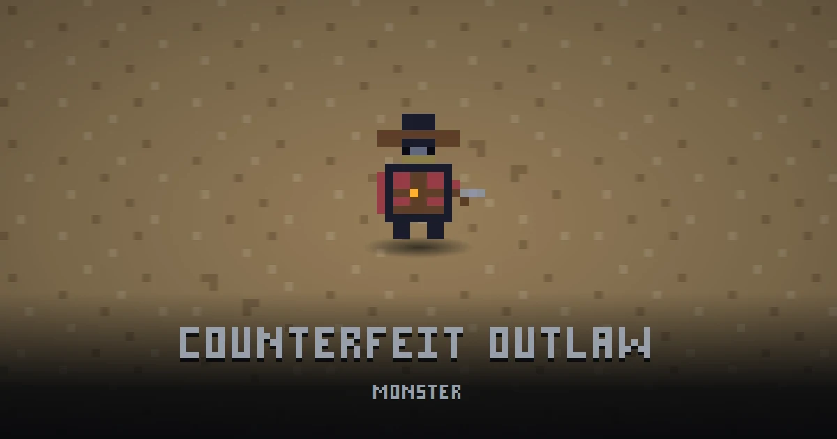 COUNTERFEIT OUTLAW, monster of BOOT HILL in Ada's Trail, shown on the map of the level it patrols
