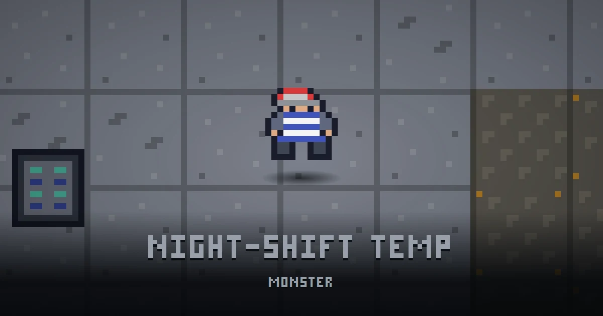 NIGHT-SHIFT TEMP, monster of GOODCO HQ in Ada's Trail, shown on the map of the level it patrols