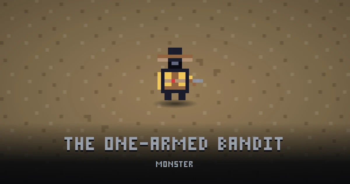 THE ONE-ARMED BANDIT, monster of BOOT HILL in Ada's Trail, shown on the map of the level it patrols