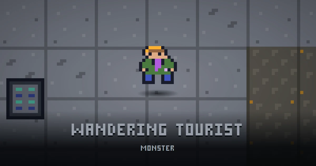 WANDERING TOURIST, monster of GOODCO HQ in Ada's Trail, shown on the map of the level it patrols