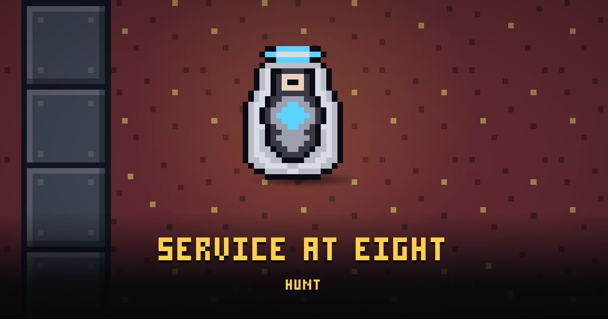 SERVICE AT EIGHT, an errand in Ada's Trail, on the floor of THE BUNKER where it is handed out