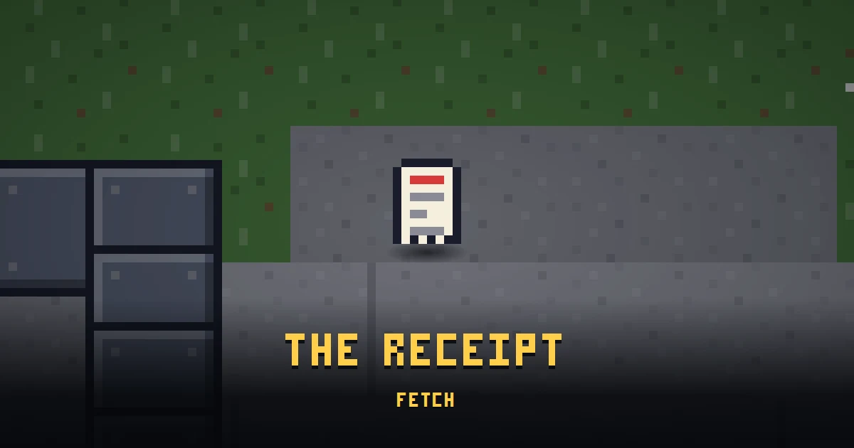 THE RECEIPT, an errand in Ada's Trail, on the floor of THE GARAGE where it is handed out