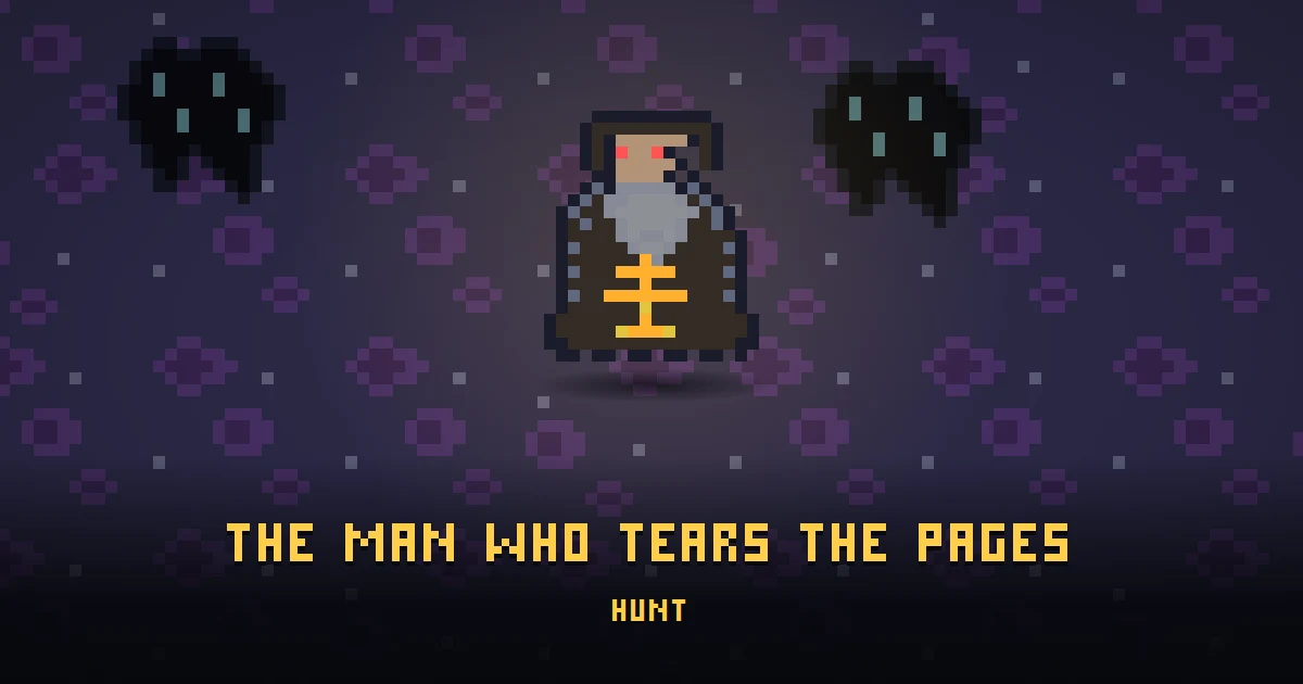 THE MAN WHO TEARS THE PAGES, an errand in Ada's Trail, on the floor of THE RIFT where it is handed out