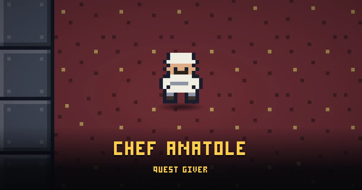 CHEF ANATOLE, a quest giver in Ada's Trail, standing on THE BUNKER