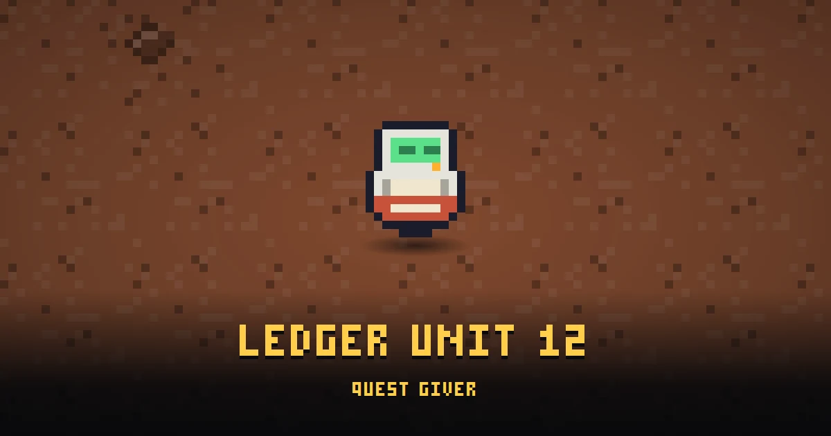 LEDGER UNIT 12, a quest giver in Ada's Trail, standing on MARS