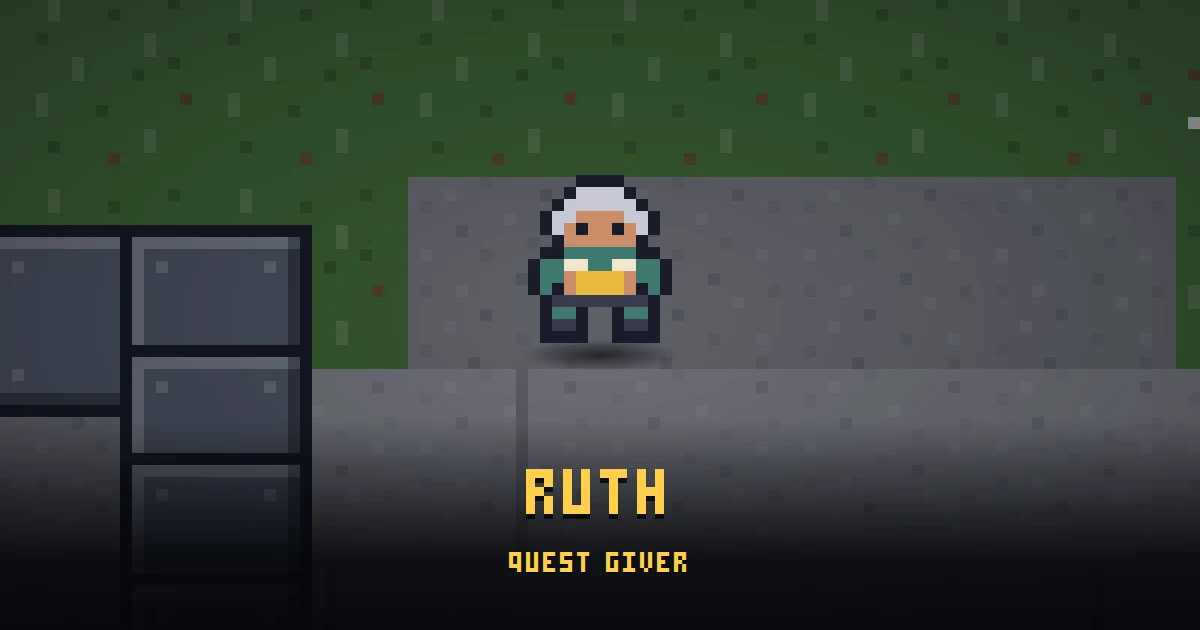 RUTH, a quest giver in Ada's Trail, standing on THE GARAGE