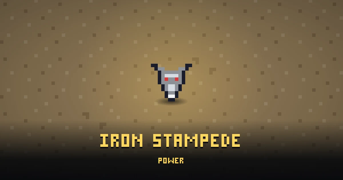 IRON STAMPEDE, a powerup in Ada's Trail, lying on the floor of BOOT HILL where it is first handed out